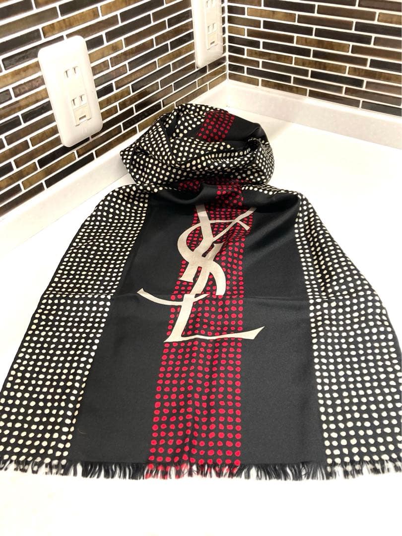 イヴサンローラン　ショール　シルク　ドット柄　ロングスカーフ