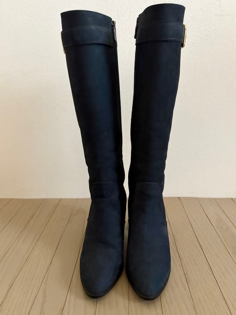 【DIANA ダイアナ】ロングブーツ サイドジップ ネイビー　23.5cm