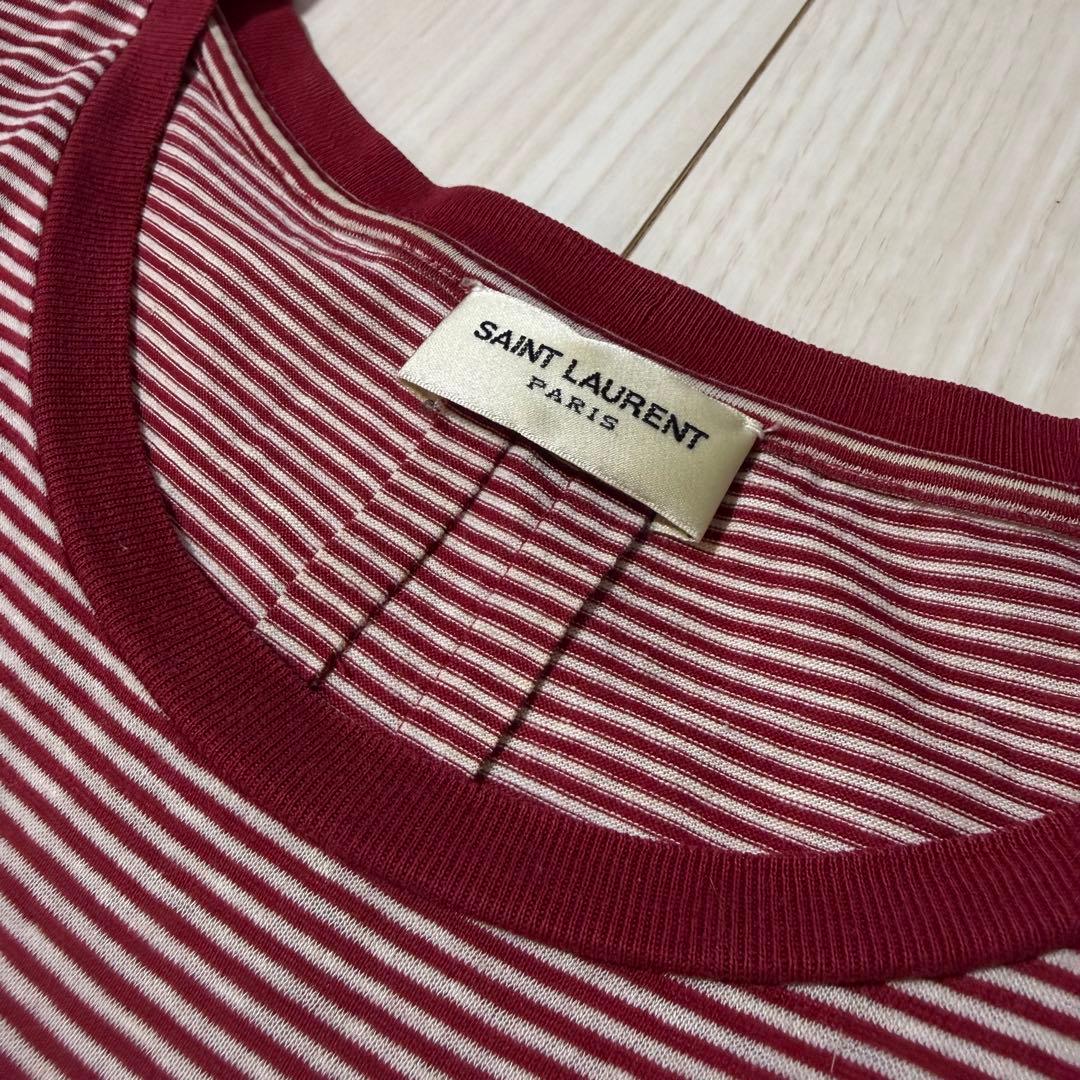 SAINT LAURENT サンローラン ボルドー ストライプ Tシャツ