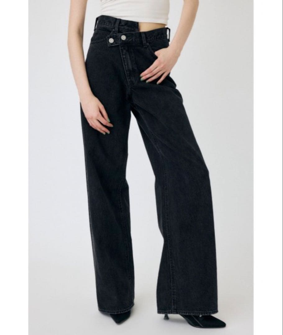 MOUSSY マウジー クロスウエストワイドストレートデニム　ブラック