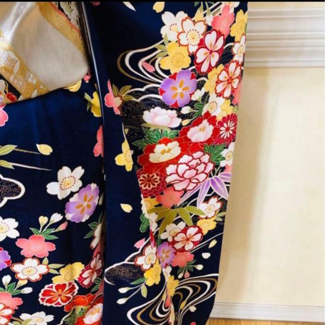 振袖正絹フルセット‼️豪華絢爛紺地×紫 手毬桜金彩金糸刺繍貴賓溢れてる⭐︎ご令嬢振袖