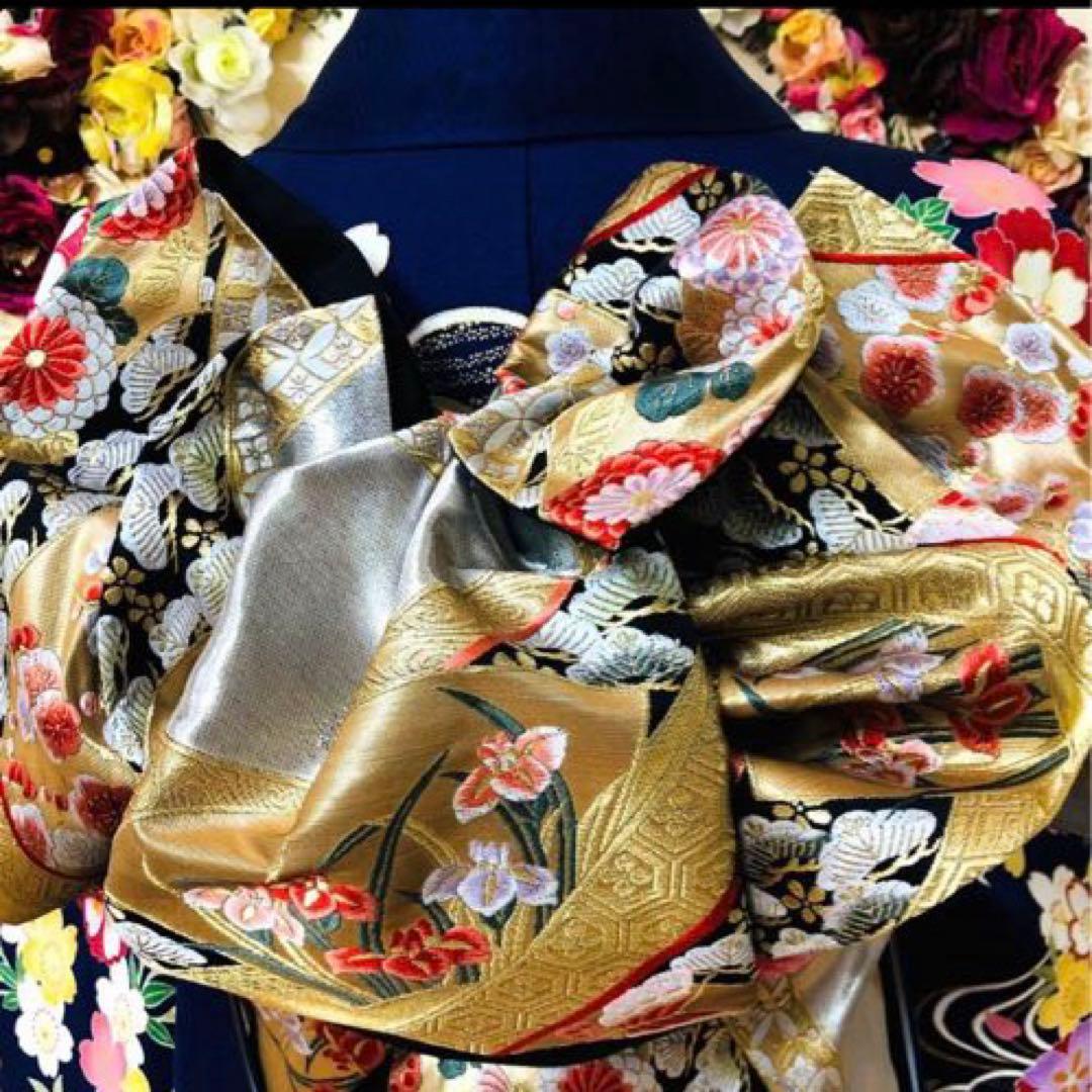 振袖正絹フルセット‼️豪華絢爛紺地×紫 手毬桜金彩金糸刺繍貴賓溢れてる⭐︎ご令嬢振袖