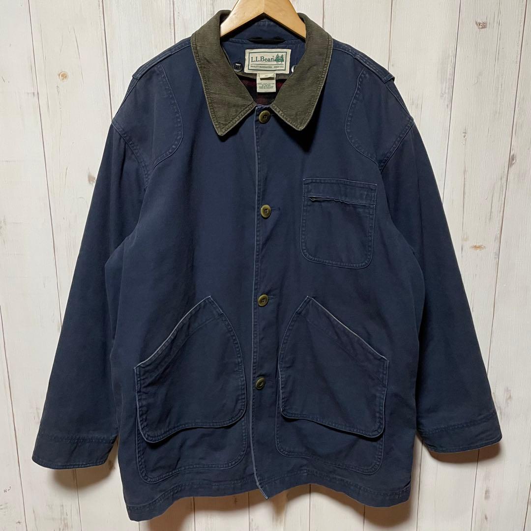 90s エルエルビーン 襟コーデュロイ ネイビー ハンティング ジャケット XL
