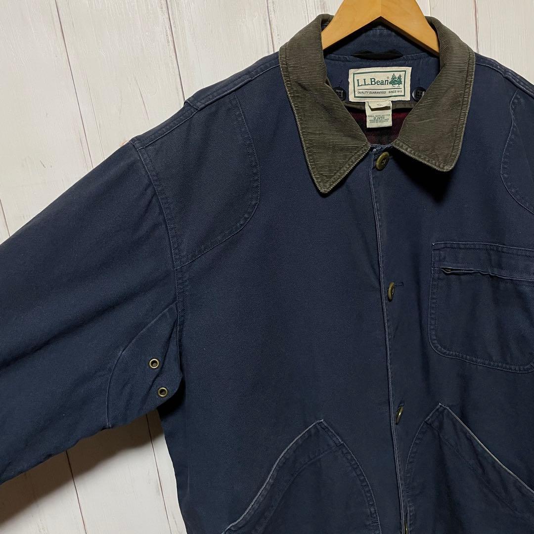 90s エルエルビーン 襟コーデュロイ ネイビー ハンティング ジャケット XL