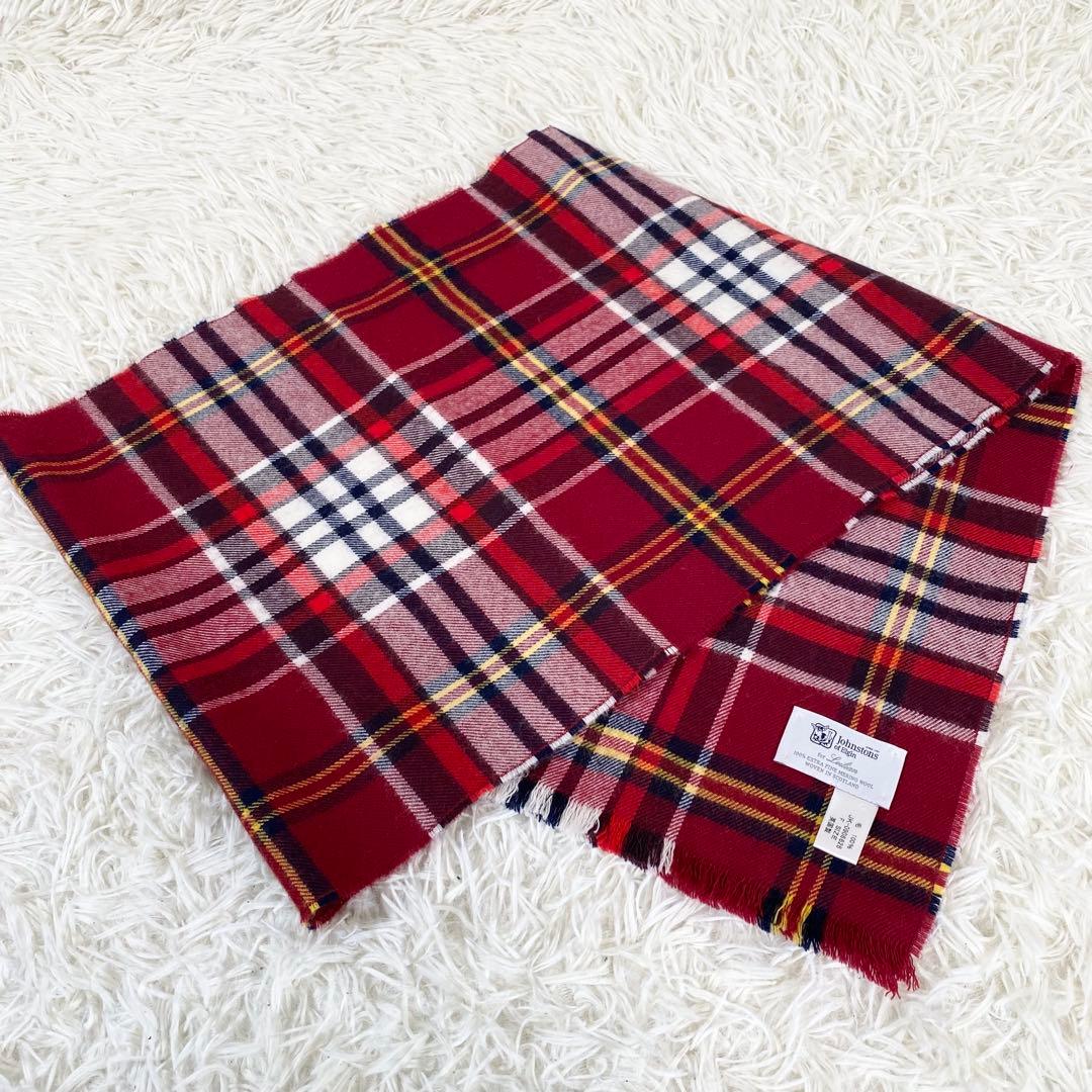 美品　Johnstons of Elgin ジョンストンズ　ウール マフラー　赤