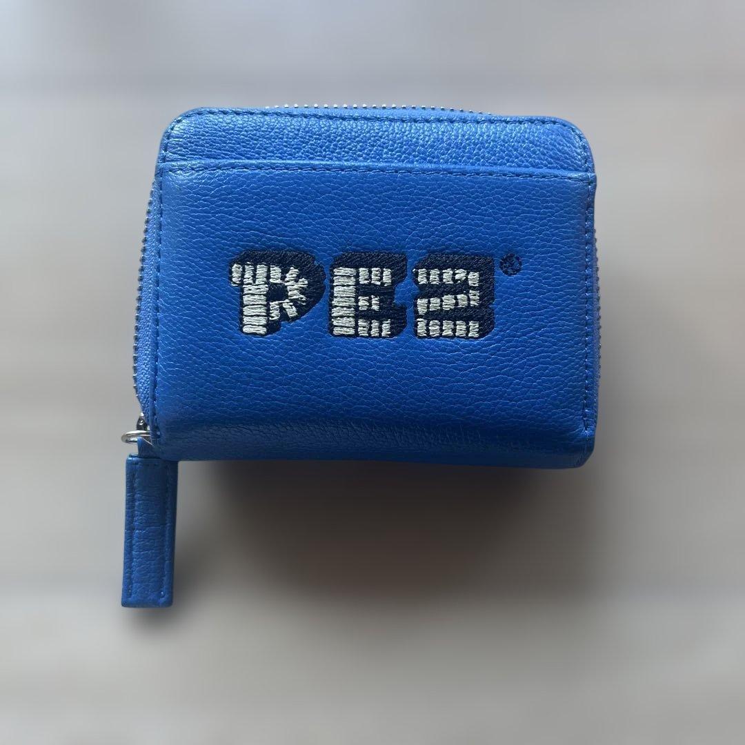 PEZ刺繍 二つ折り財布 青