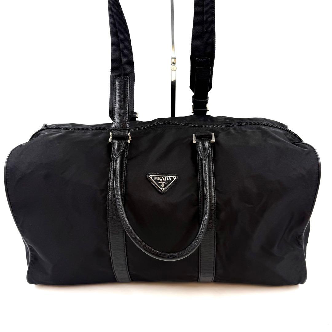 【美品】PRADA プラダ　ナイロンボストンバッグ三角ロゴ 2WAY 黒