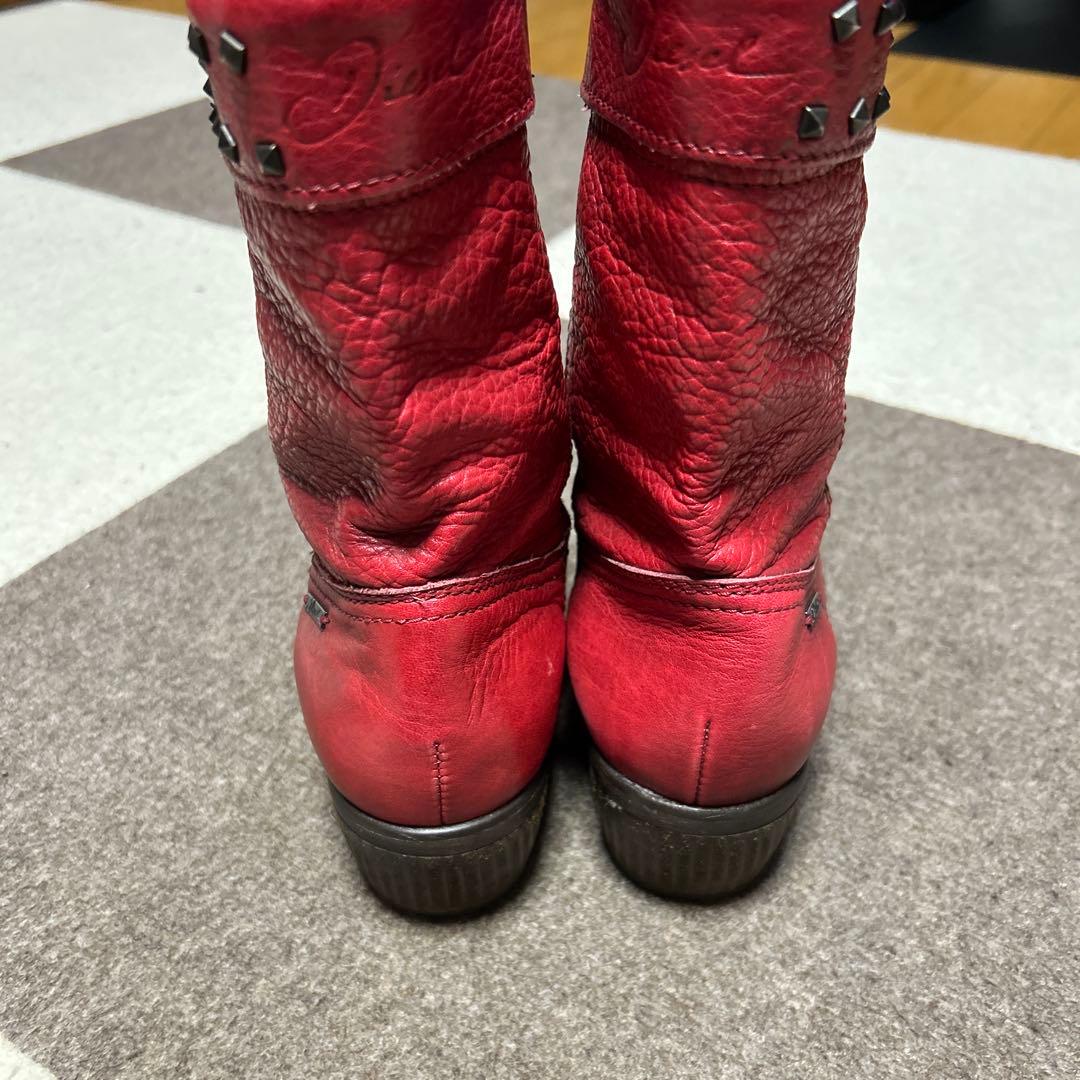赤 スタッズ付き レザー ウエスタンブーツ