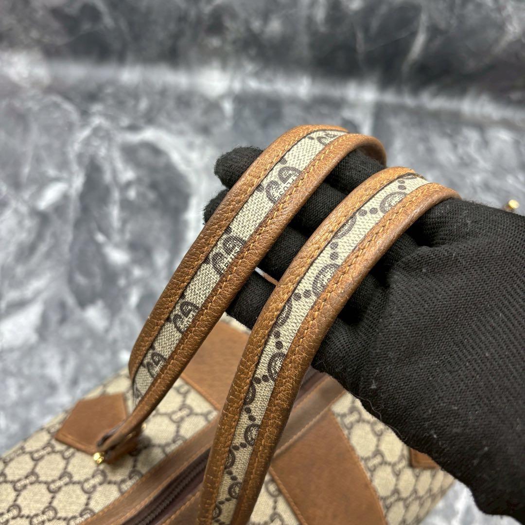 ✨美品✨GUCCI GG ボストンバッグ ブラウン ベージュ レザー 金具 ロゴ