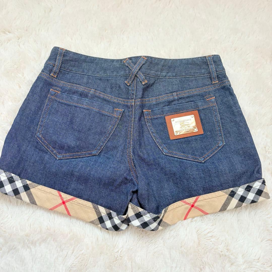 y2k美品✨バーバリーブルーレーベル　ノバチェック　デニムショートパンツ　金金具
