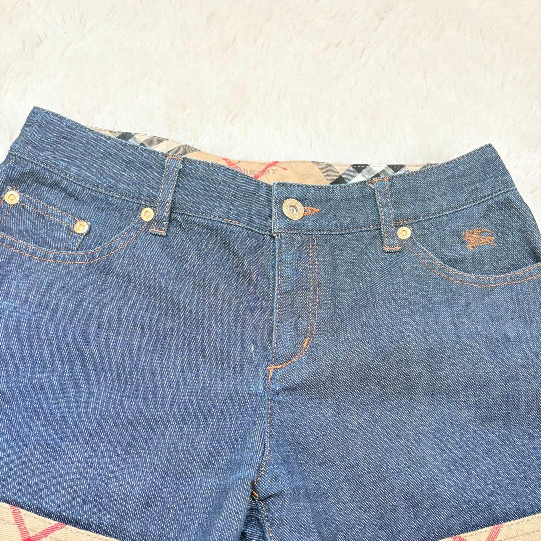 y2k美品✨バーバリーブルーレーベル　ノバチェック　デニムショートパンツ　金金具