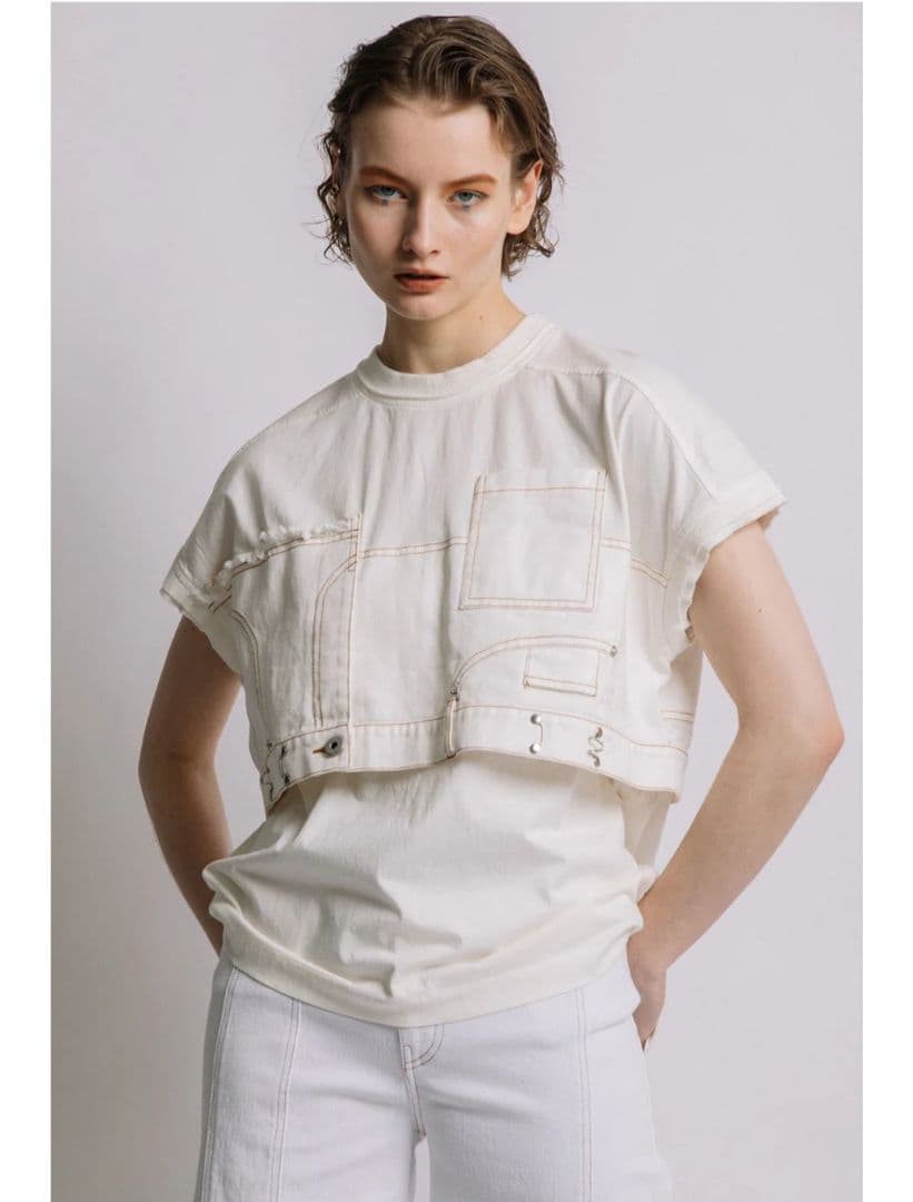 トップス AULA AILA DENIM COMBINATION T-SHIRT