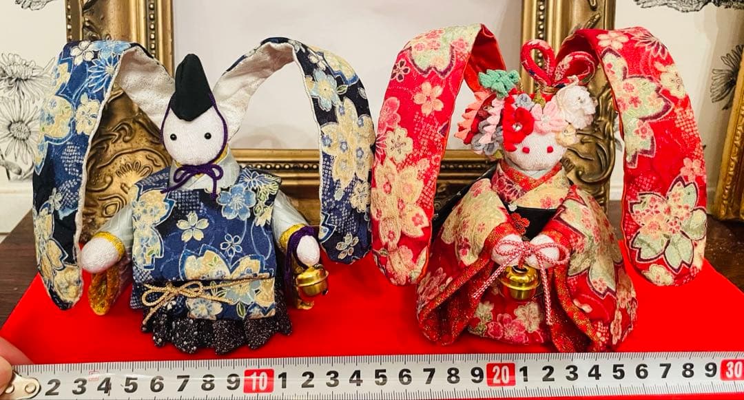 おばあちゃんのハンドメイド　着物うさぎ人形　ペアセット　お姫様うさぎ お雛様
