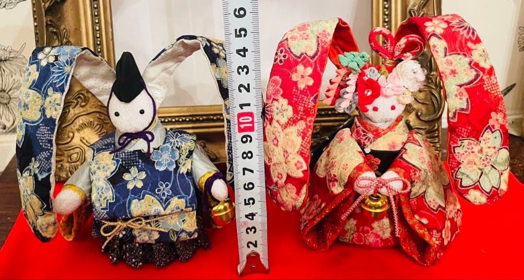 おばあちゃんのハンドメイド　着物うさぎ人形　ペアセット　お姫様うさぎ お雛様