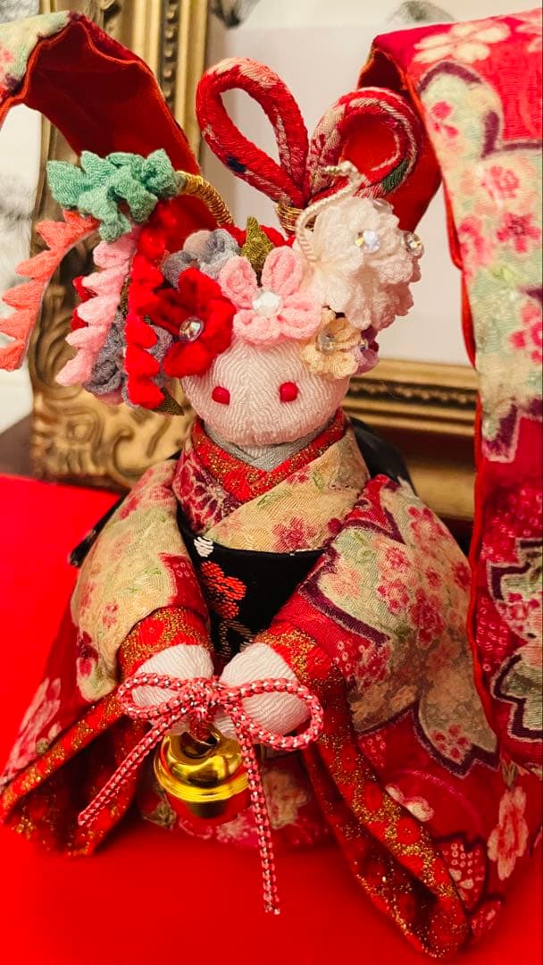 おばあちゃんのハンドメイド　着物うさぎ人形　ペアセット　お姫様うさぎ お雛様