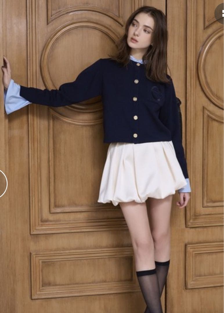 eimy Attached collar ニットカーディガン ネイビー
