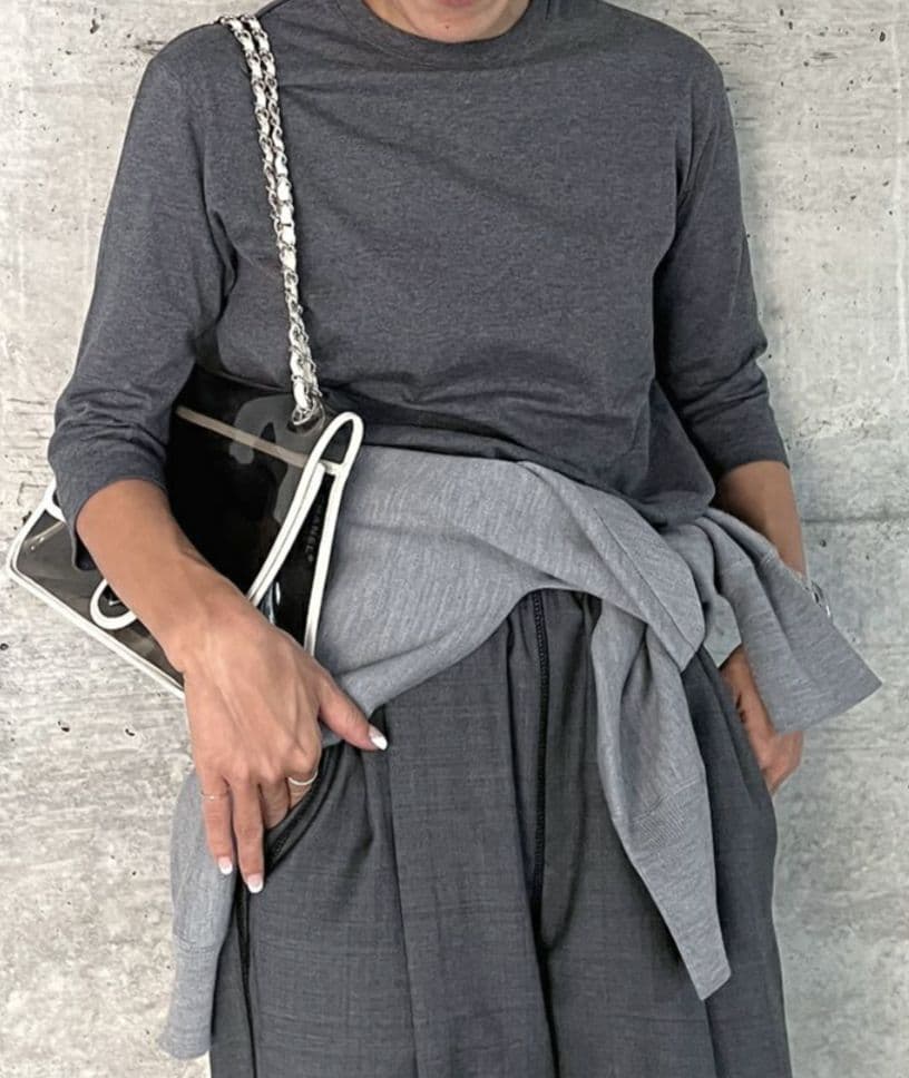 COUDRE コットンT　ダークグレー 　6分袖