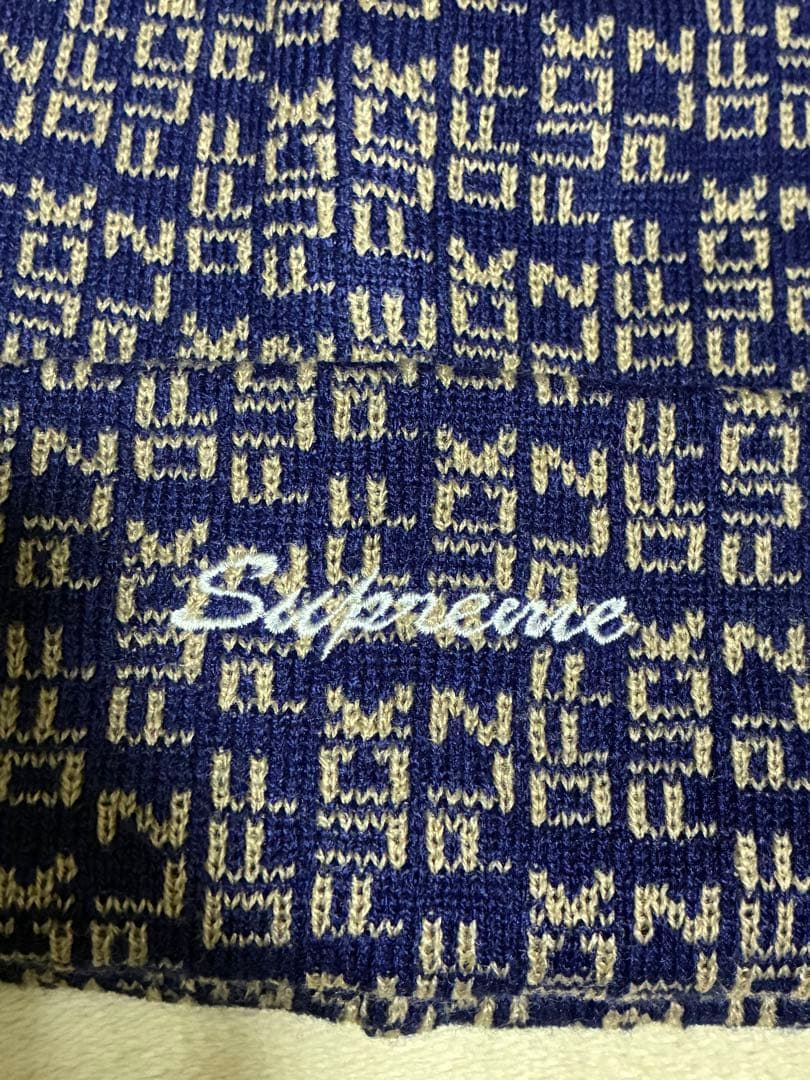 ちゃんもSupreme ロゴ入りビーニー ネイビー/ベージュ