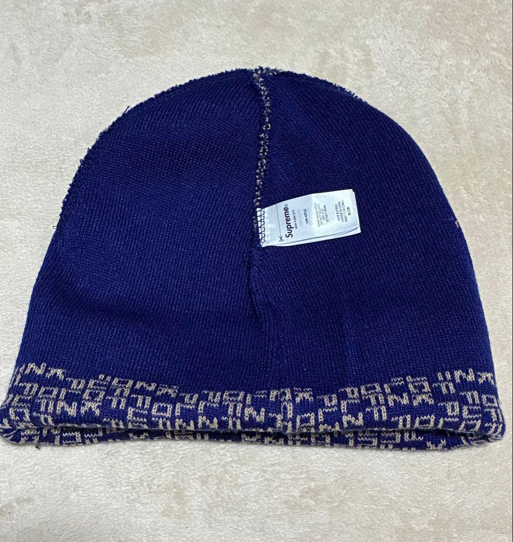 ちゃんもSupreme ロゴ入りビーニー ネイビー/ベージュ