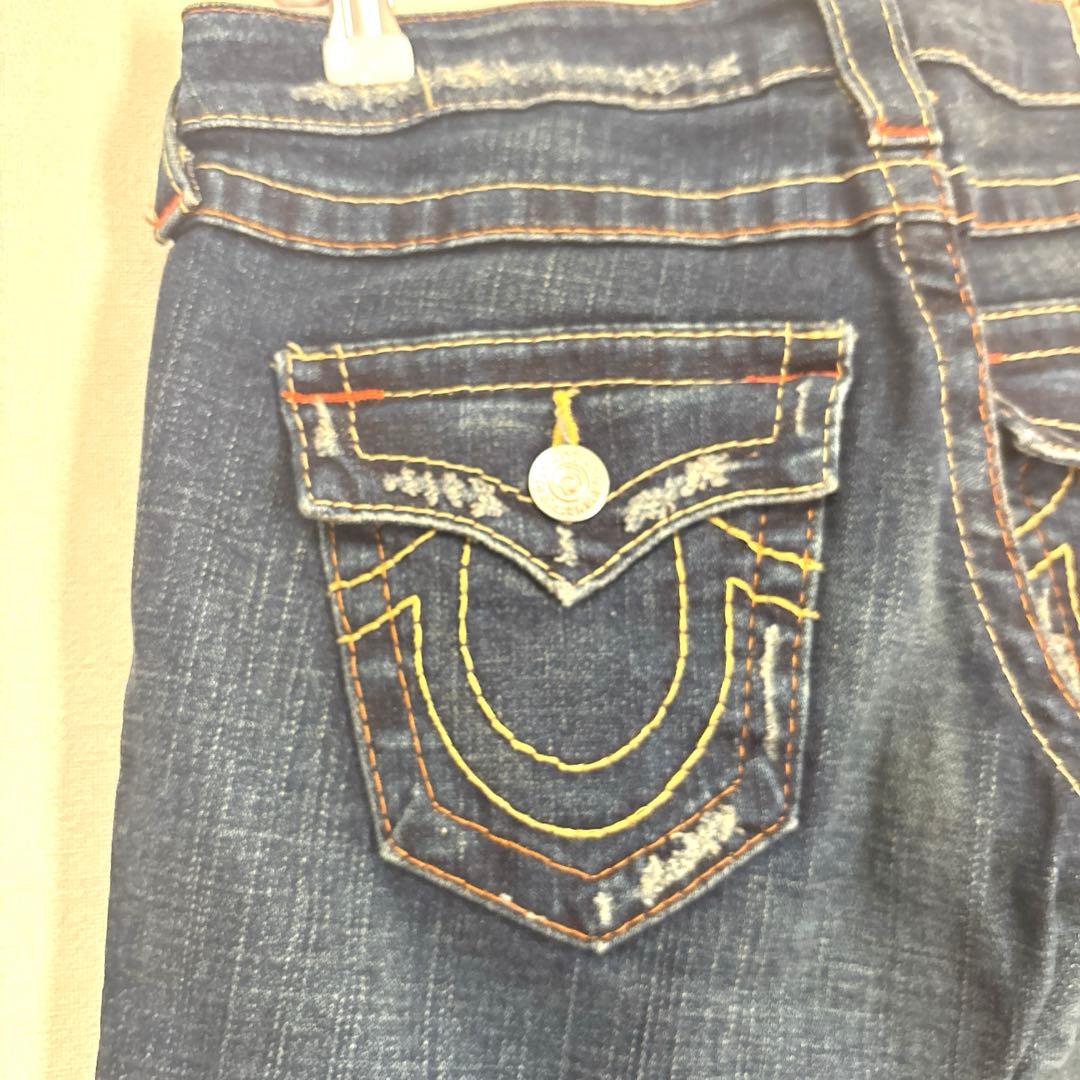 a336【TRUE RELIGION】レディース　26 ブーツカット　ダメージ