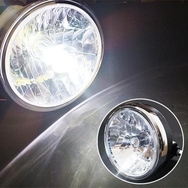 ヘッドライト H4 LEDバルブ ポジション付 メッキリム カワサキ車汎用