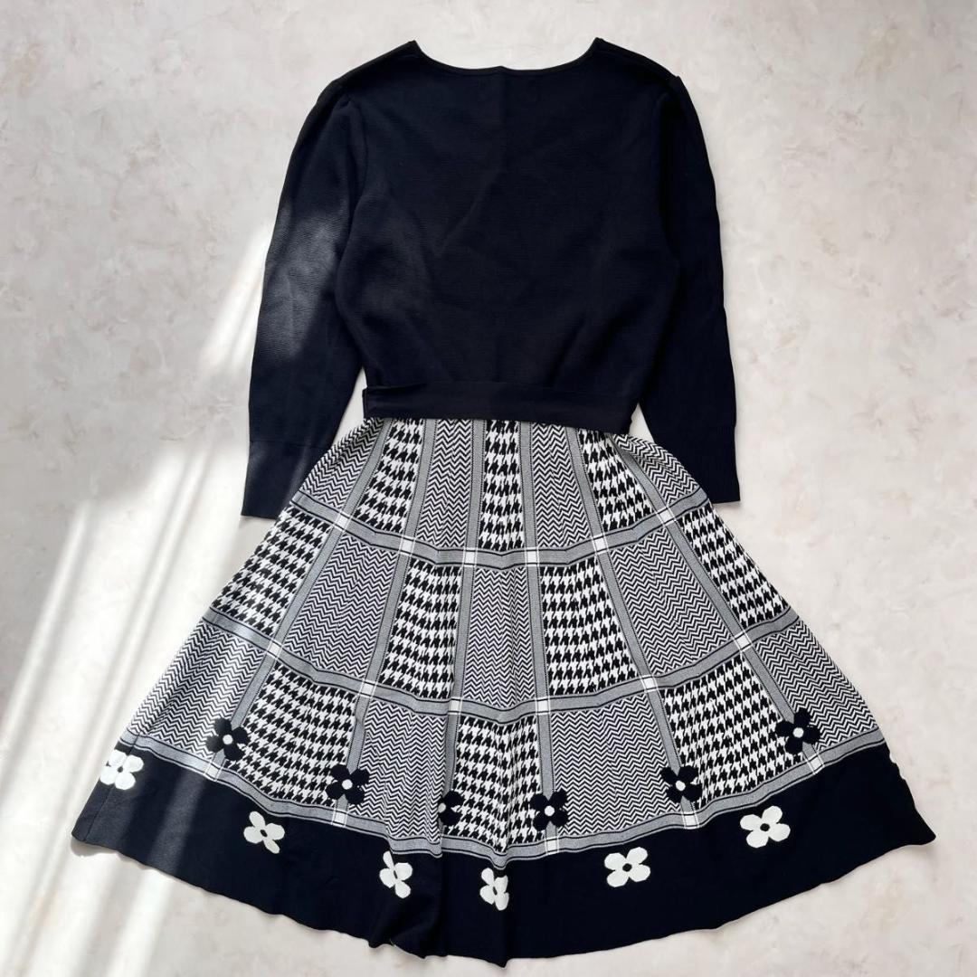 M'S GRACY ワンピース　花柄　Aライン　ベルト　カットソー　千鳥柄 M