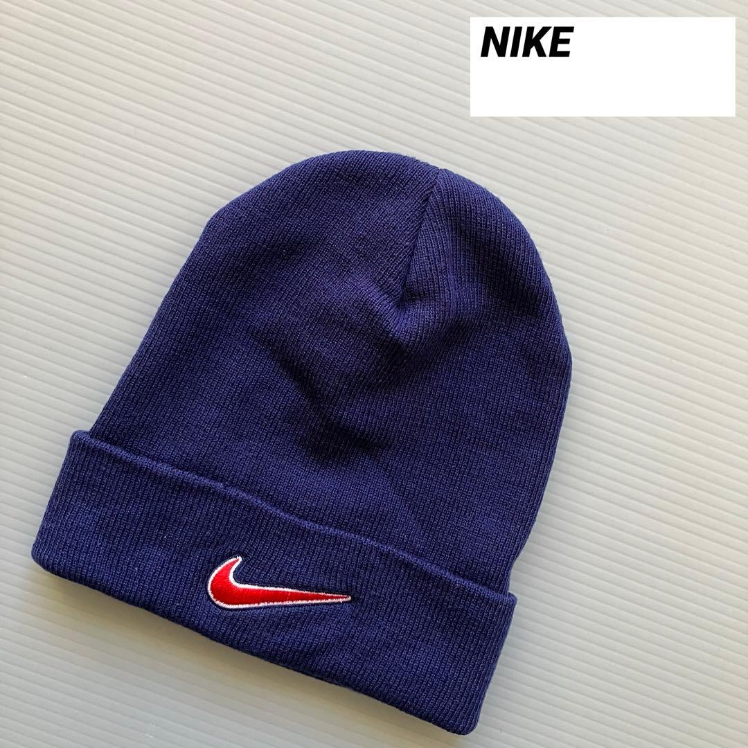 90's NIKE ナイキ ニットキャップ ビーニー 刺繍ロゴ 銀タグ