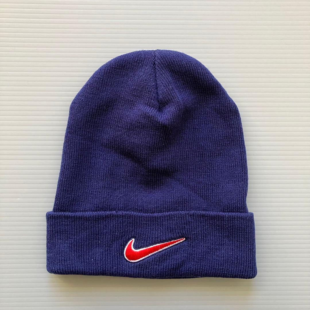 90's NIKE ナイキ ニットキャップ ビーニー 刺繍ロゴ 銀タグ