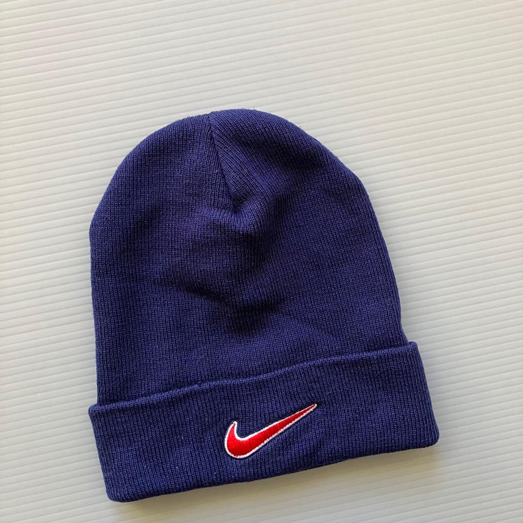 90's NIKE ナイキ ニットキャップ ビーニー 刺繍ロゴ 銀タグ