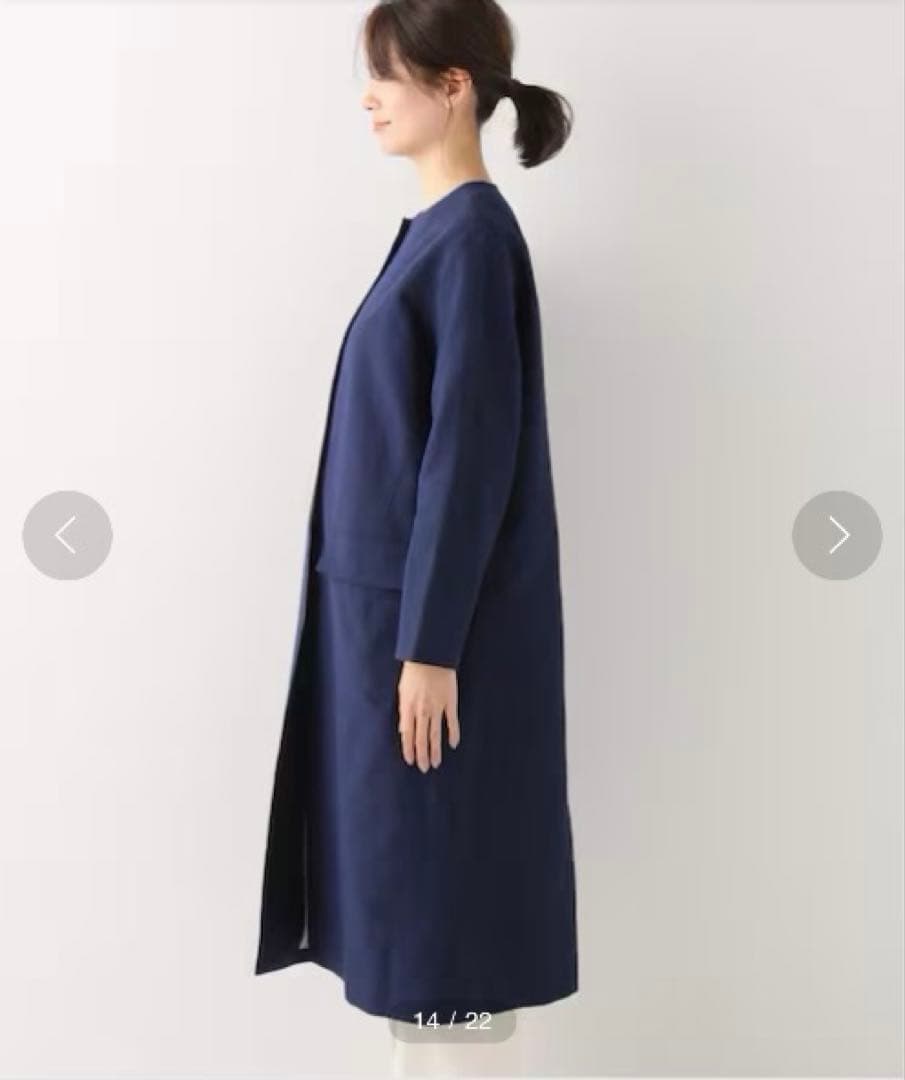 IENA イエナ　ノーカラーコート　ネイビー　サイズ36 コットン リネン混