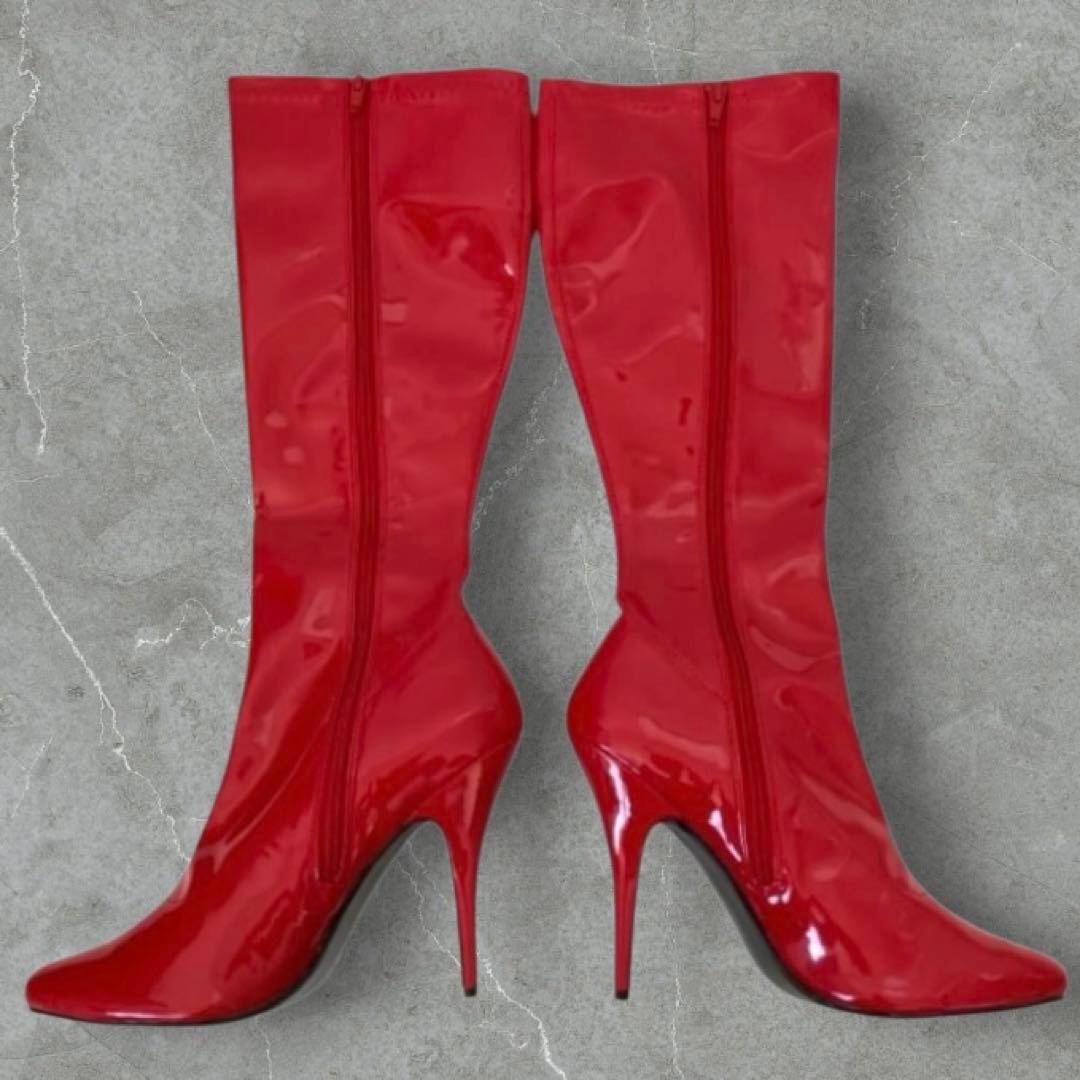 【新品】PLEASER 赤 エナメルロングブーツ 【23.5】