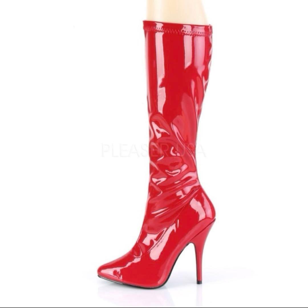 【新品】PLEASER 赤 エナメルロングブーツ 【23.5】