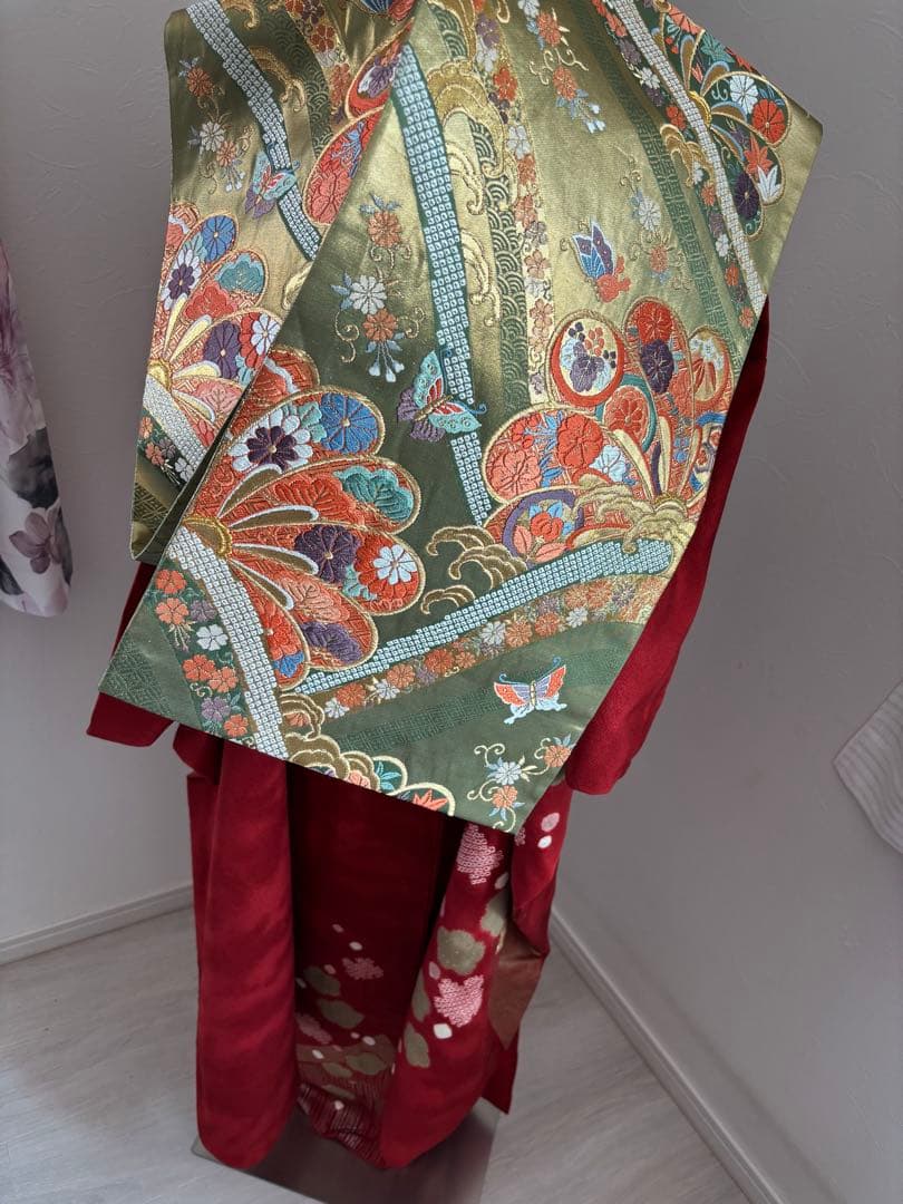 豪華振袖フルセット　正絹振袖フルセット　赤　梅　花柄 成人式に