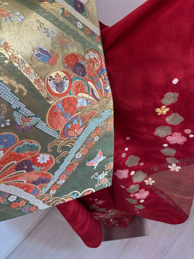 豪華振袖フルセット　正絹振袖フルセット　赤　梅　花柄 成人式に