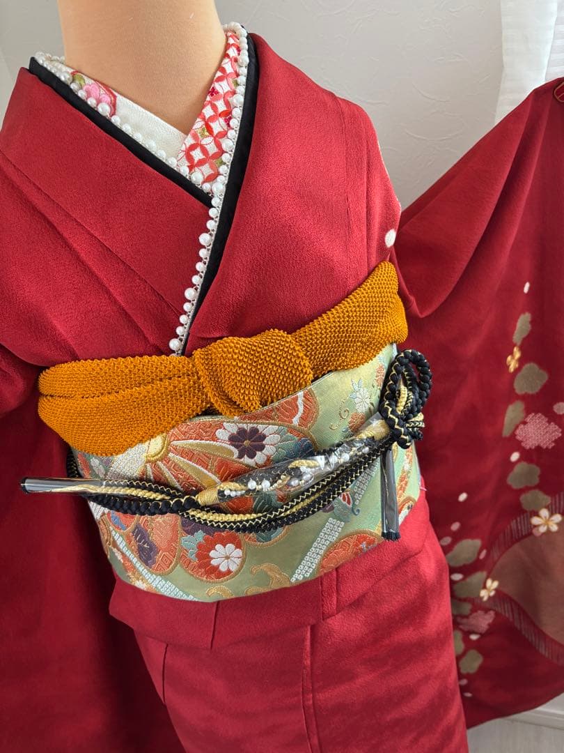 豪華振袖フルセット　正絹振袖フルセット　赤　梅　花柄 成人式に