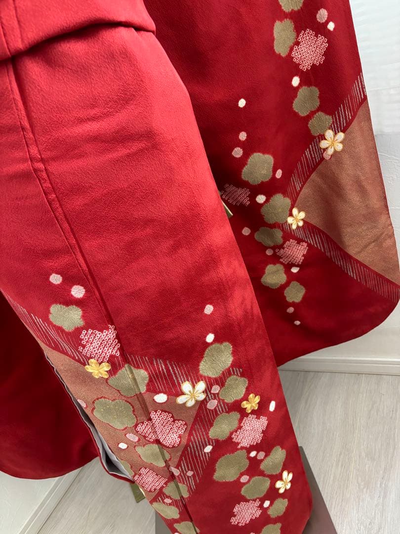 豪華振袖フルセット　正絹振袖フルセット　赤　梅　花柄 成人式に
