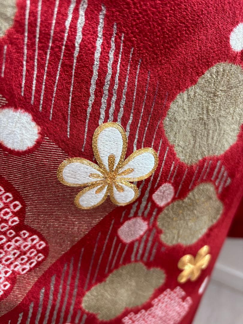豪華振袖フルセット　正絹振袖フルセット　赤　梅　花柄 成人式に