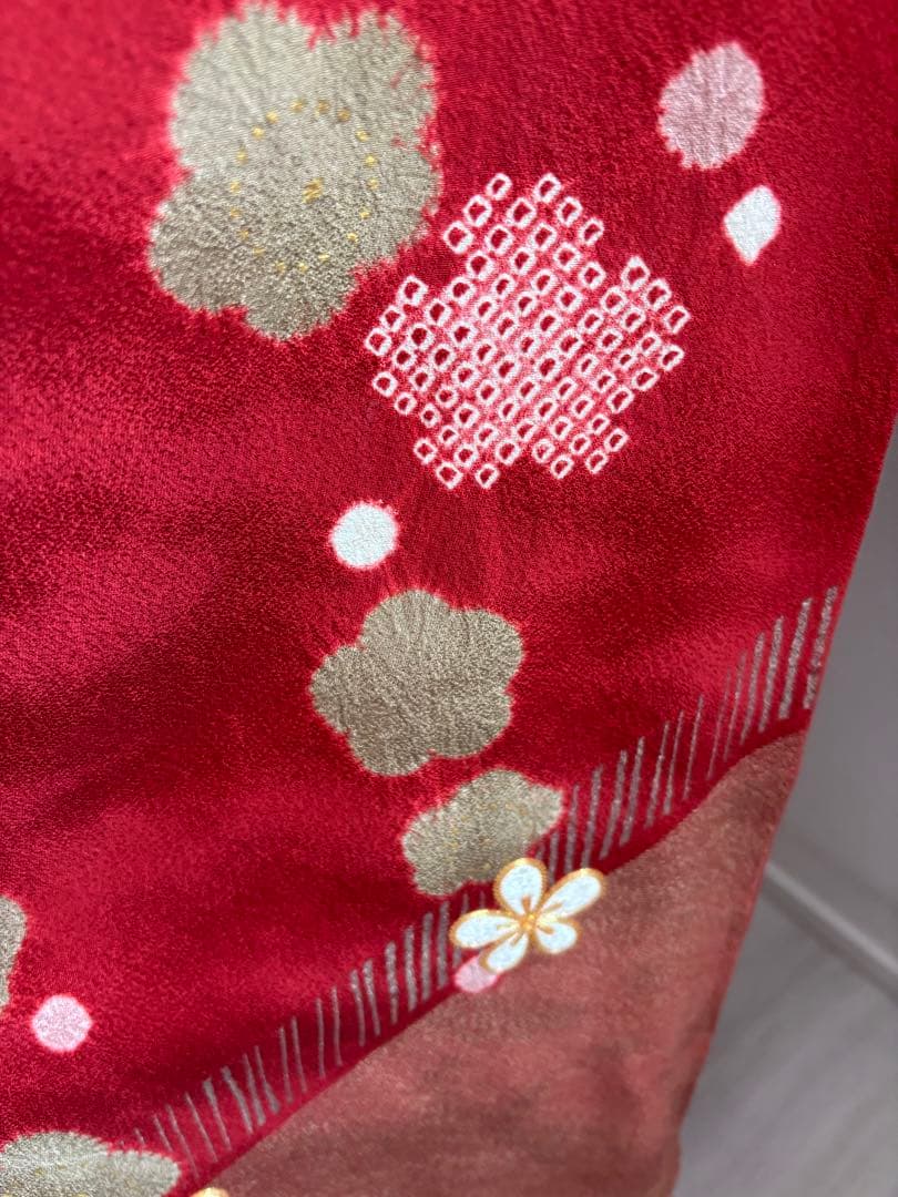 豪華振袖フルセット　正絹振袖フルセット　赤　梅　花柄 成人式に