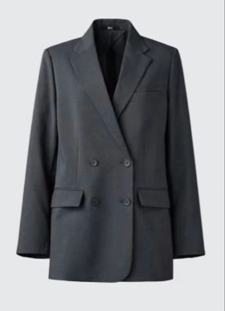 美品　UNIQLO：C 感動ダブルジャケットリラックスフィット　ダークグレー　M