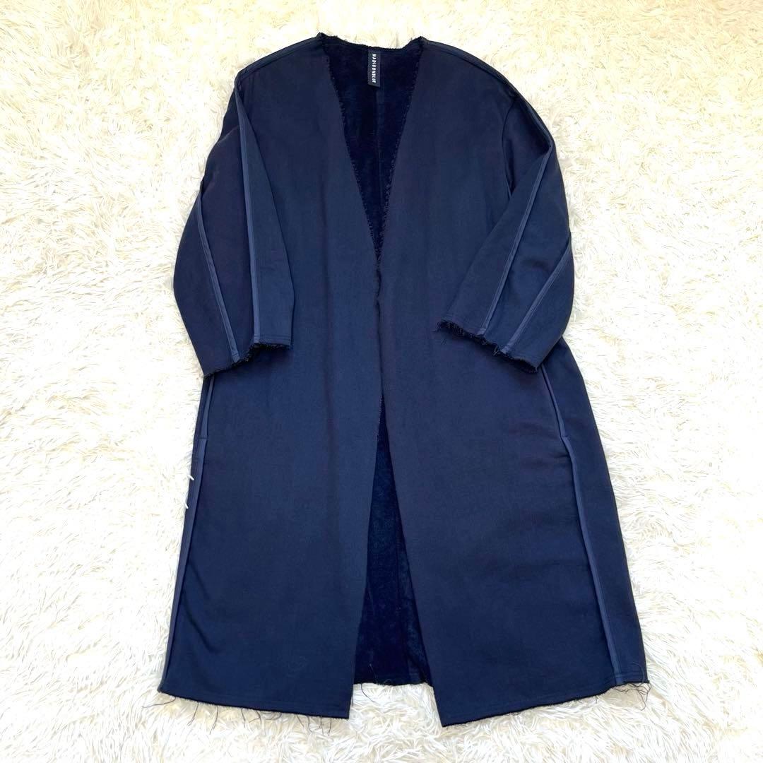 MADISONBLUE ノーカラーコート　コットン　ヘリンボーン　ネイビー