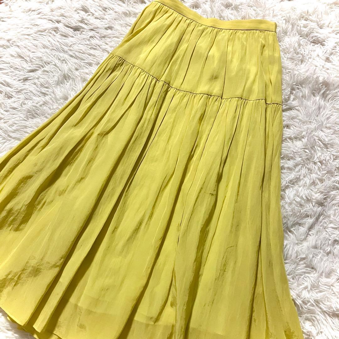 極美品✨【ANAYI 】フレアロングスカート トリアセ×綿 38 上品光沢マキシ