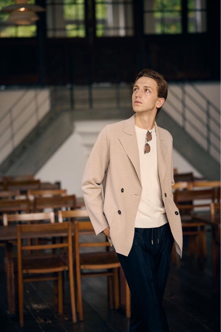 Settefili Cashmere ウール&カシミアニットジャケット ベージュ