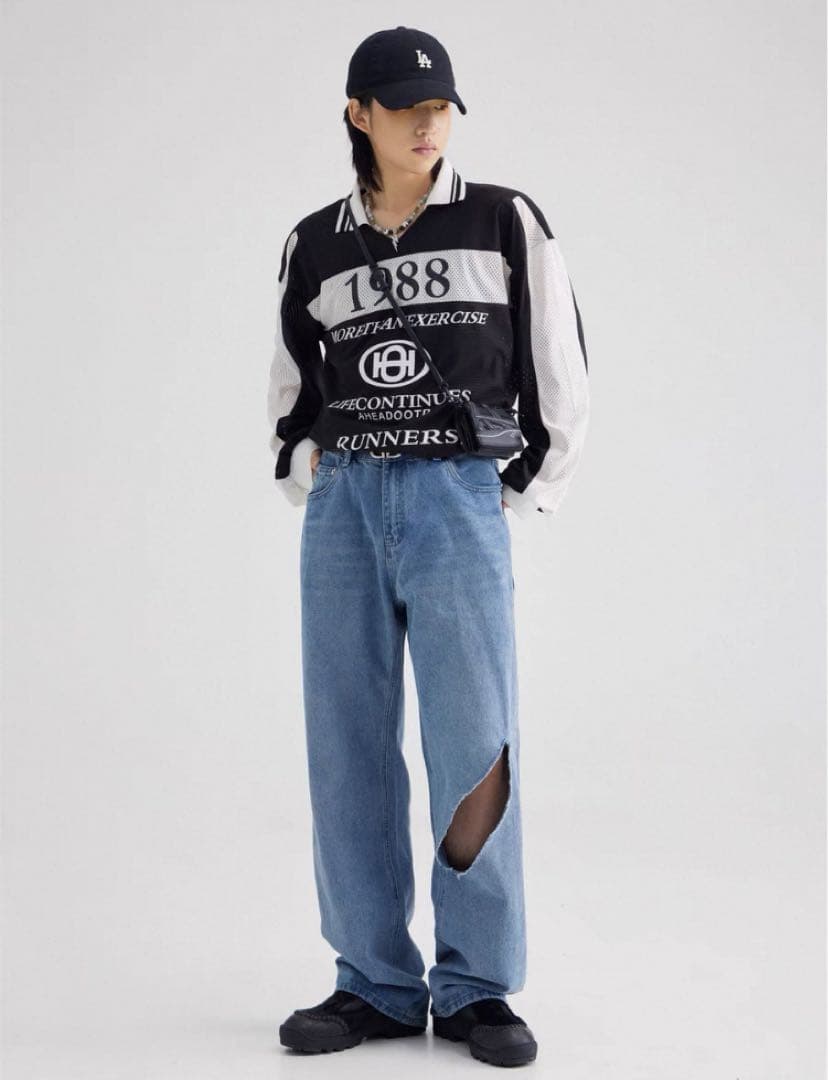 【Y2K】peoplestyle オーバーサイズロングポロシャツ サイズM