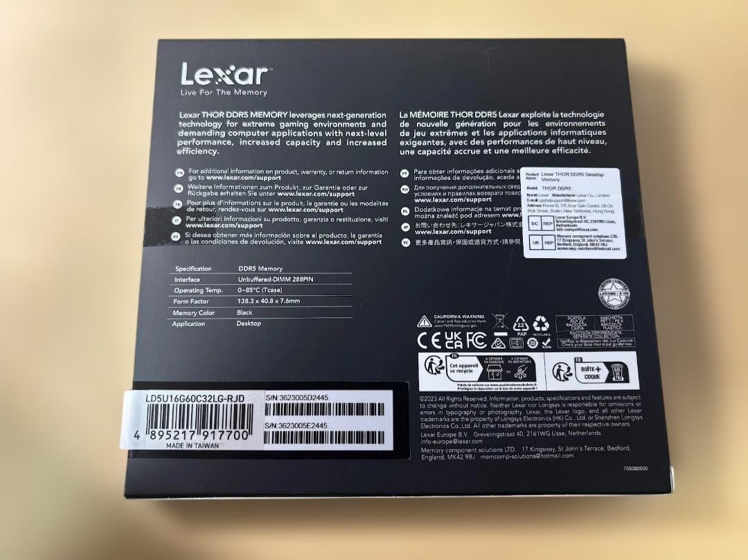 新品 Lexar DDR5 32GB （16gb*2）6000 XMP/EXPO