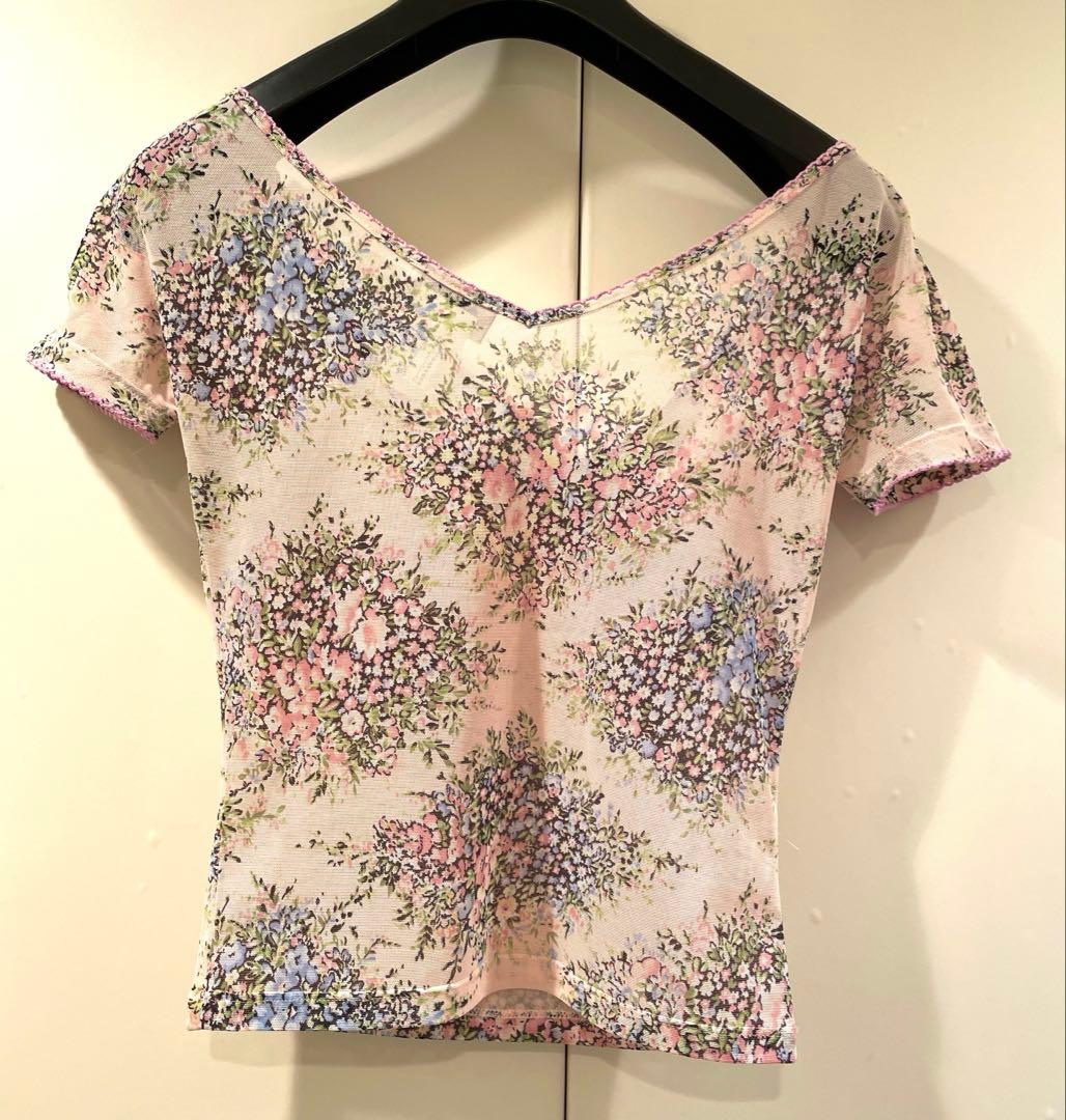 1990年代　美品　アンナモリナーリBLUGIRL 花柄 メッシュトップスD32