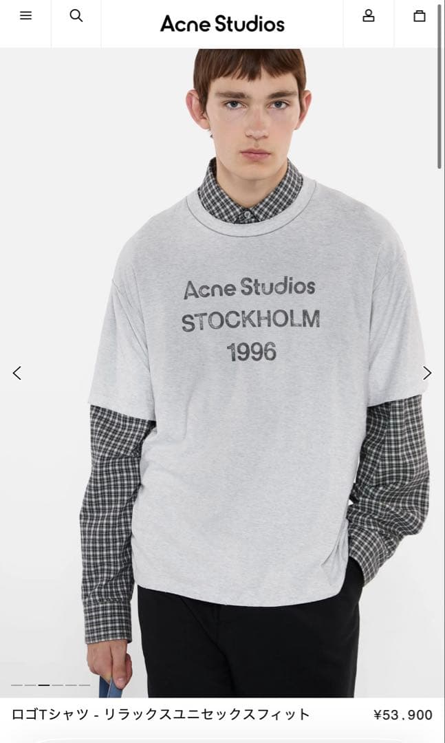 AcneStudios ロゴTシャツ　リラックスユニセックスフィット　グレー