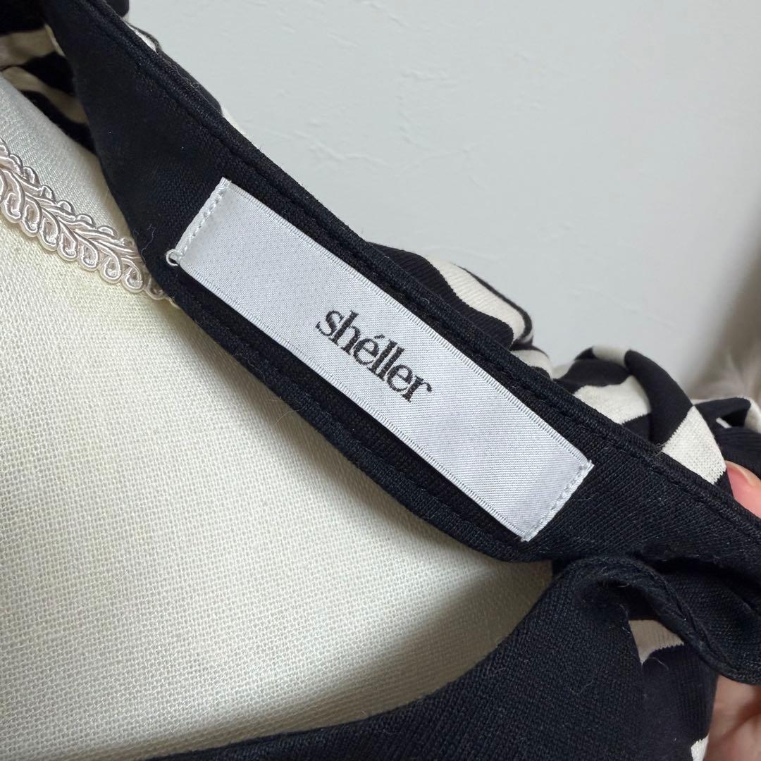 sheller シェリエ ハートボタンカーディガン ボーダー