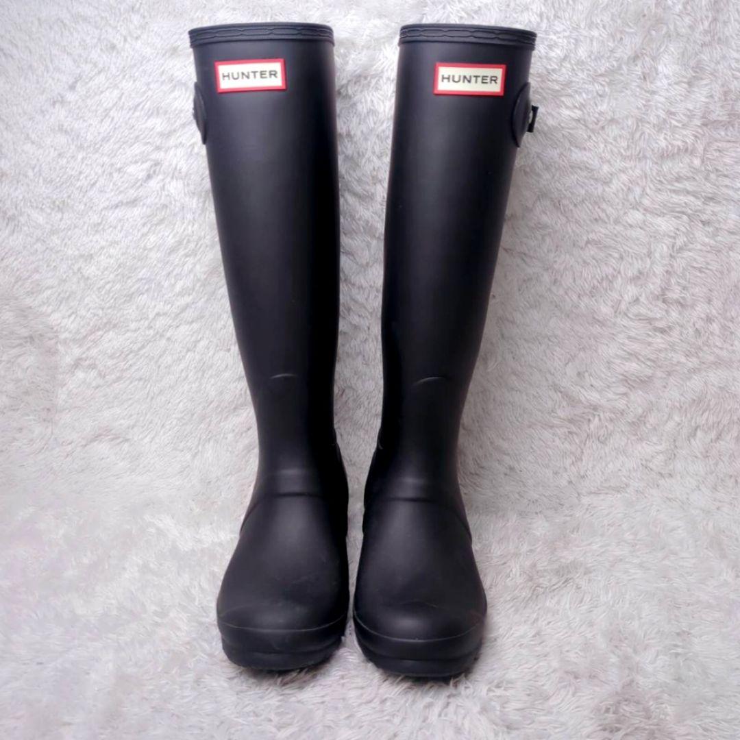 【極美品】HUNTER 黒 長靴 バックル付き　ロングレインブーツ UK4