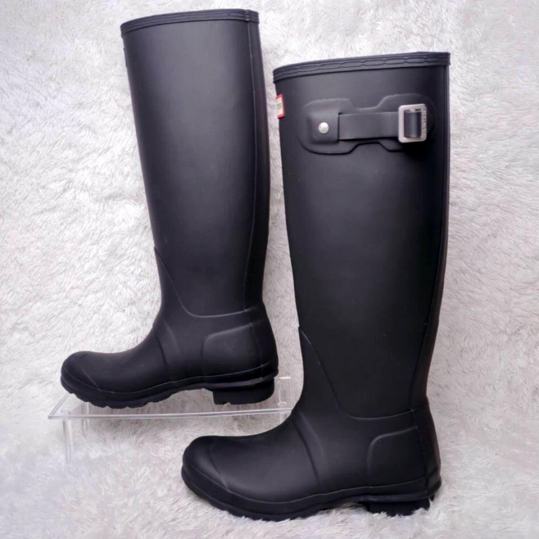 【極美品】HUNTER 黒 長靴 バックル付き　ロングレインブーツ UK4