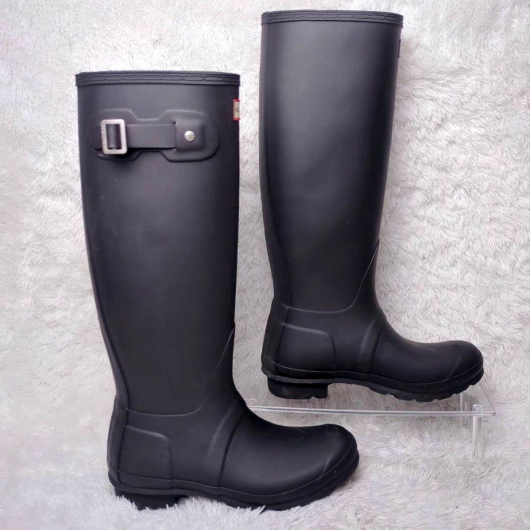 【極美品】HUNTER 黒 長靴 バックル付き　ロングレインブーツ UK4